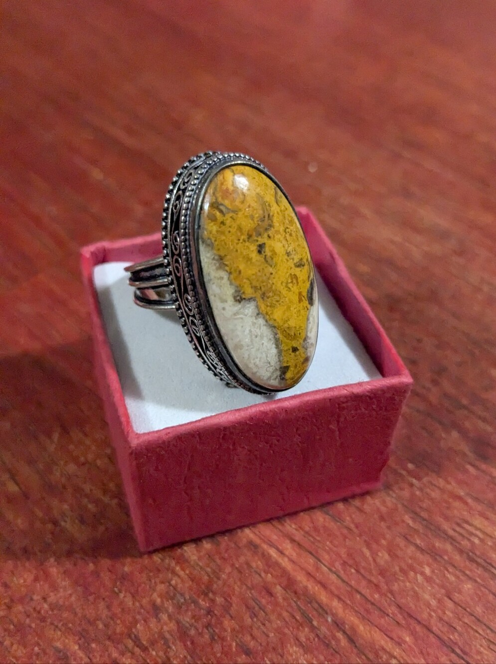 Handcrafted High Profile Bumblebee Jasper Ring - Size 8.5